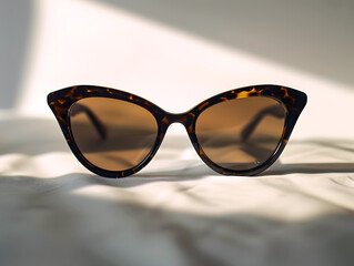 Stylish tortoiseshell sunglasses on a neutral background