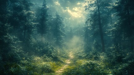 Fototapeta premium Mystic Forest Trail with very dense trees.