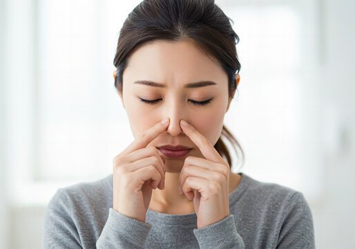 Woman with nasal congestion and runny nose: Generated image