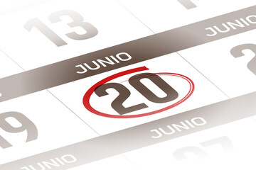 20 de Junio ilustracion del dia calendario Espanol