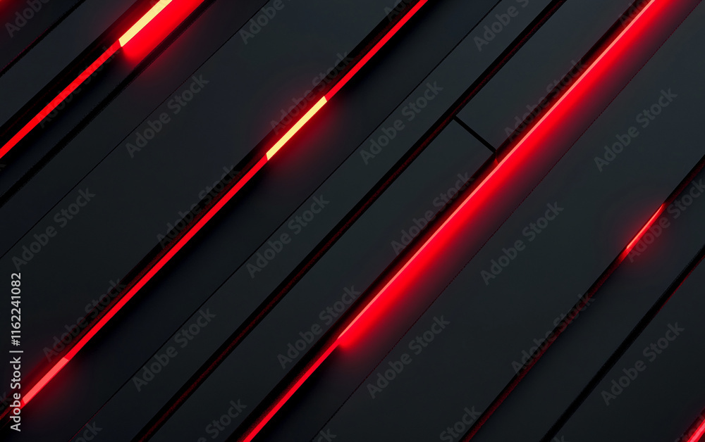 Poster Abstract Black and Red Minimalist Design with Illuminated Lines. Gamer background