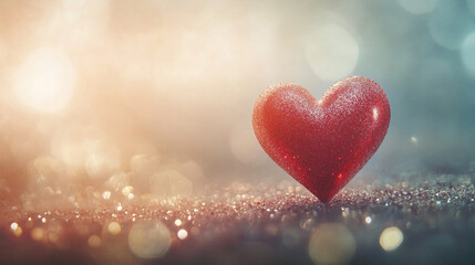 Fototapeta premium The red Heart shapes on abstract light glitter background in love concept for valentines day with sweet and romantic moment.