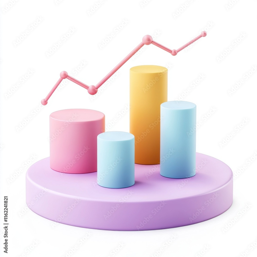 Poster colorful abstract 3d chart representing data growth and analysis in pastel shades.