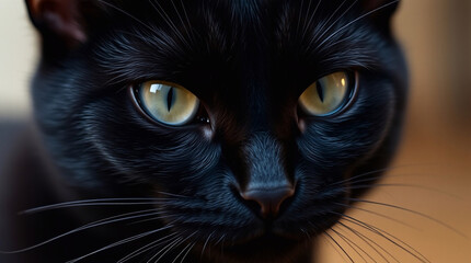 A modern flat design, extreme macro close-up of a black cat, featuring simple two-dimensional shapes and small subject detail