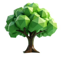 stylized low poly tree with geometric green leaves and brown trunk, perfect for digital art and design projects. This vibrant tree adds modern touch to any scene