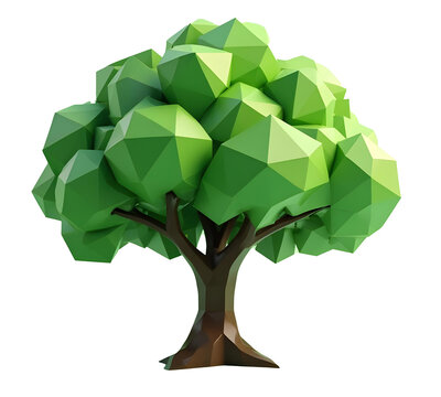 stylized low poly tree with geometric green leaves and brown trunk, perfect for digital art and design projects. This vibrant tree adds modern touch to any scene