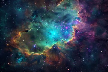 Obraz premium Colorful and vibrant nebula, stars and galaxies, hyper realistic, fantasy art style, high detail.
