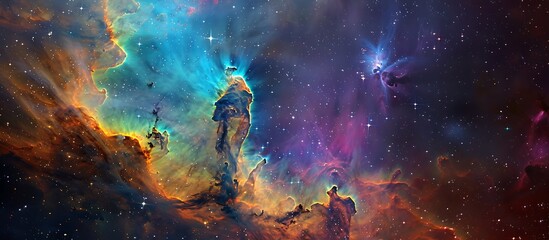 Obraz premium Colorful nebula, stars and galaxies, fantasy art style, sharp focus, high definition and detail.