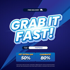 Grab it fast Sale discount deals blue gradient Editable text effect Blue light simple premium background banner