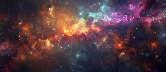 Fototapeta premium Colorful nebula with stars and galaxies, fantasy art style, detailed and high quality, resembling a real photo.