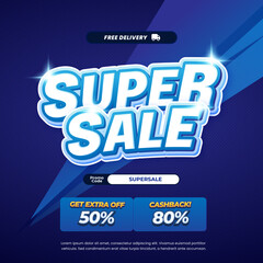 Super day Sale discount deals blue gradient Editable text effect Blue light simple premium background banner