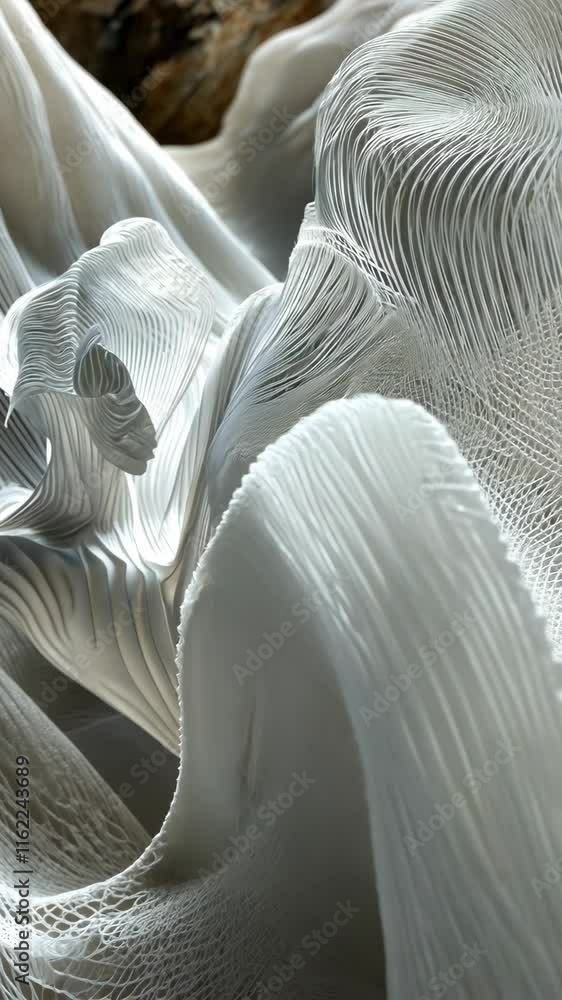 Poster intricate white textures showcase organic forms in a delicate display of curves and lines at a moder