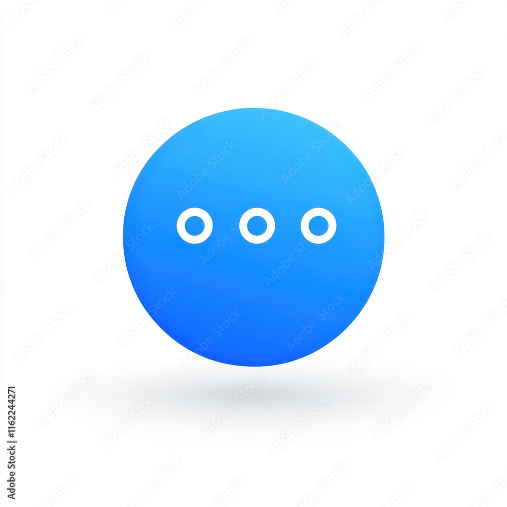Poster a vibrant blue circular icon featuring three white dots, symbolizing loading or processing.