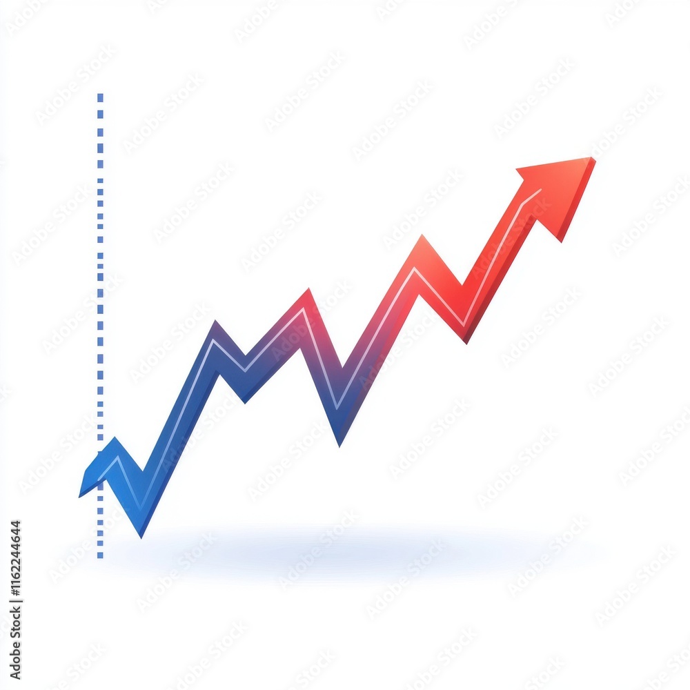Poster dynamic blue and red graph indicating upward trends in statistics or financial data.