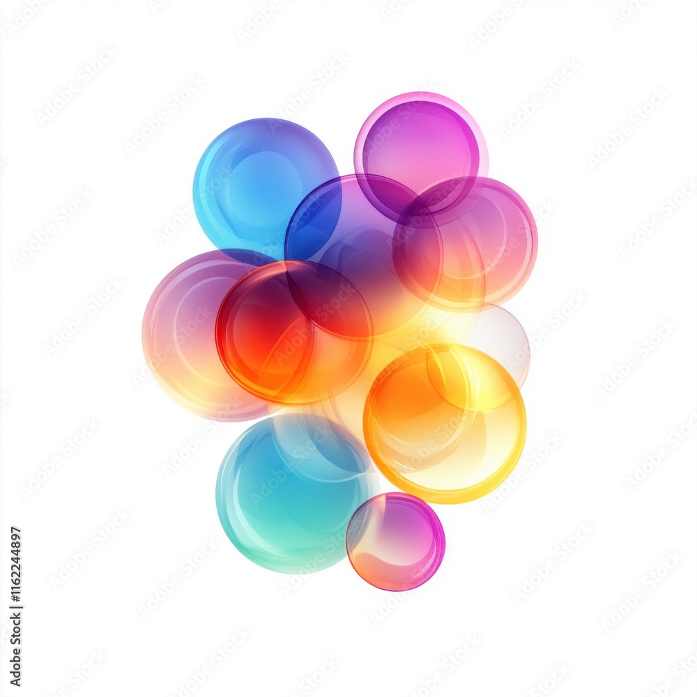 Poster Colorful translucent bubbles in various sizes create an abstract design with vibrant hues.