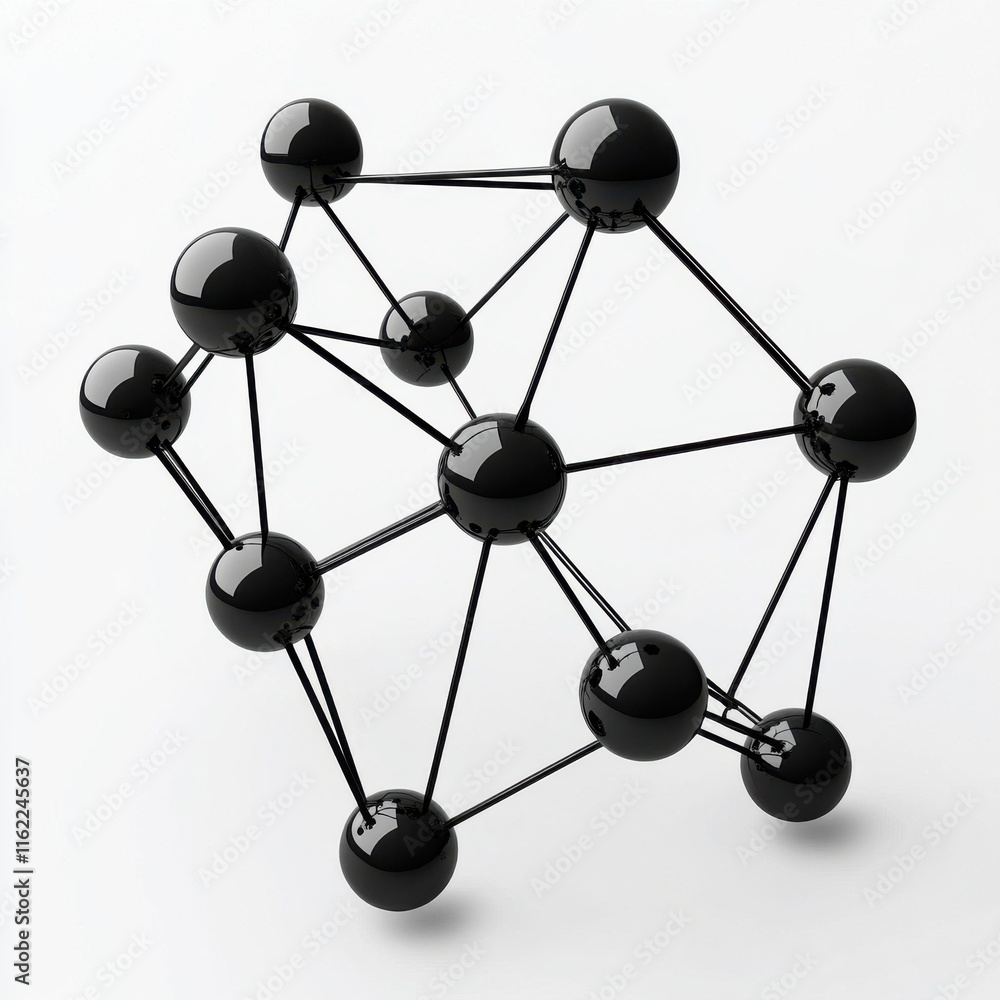 Aufkleber abstract black molecular structure with glossy spheres interconnected by lines, creating a modern de