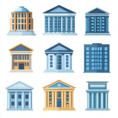 Fototapeta premium Collection of diverse architectural building illustrations in various styles and colors.