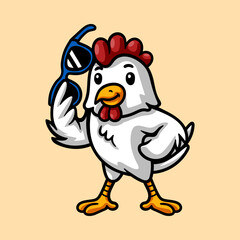 fun cartoon of cool style chicken isolated colored drawing line art style sketch classic vintage design illustration