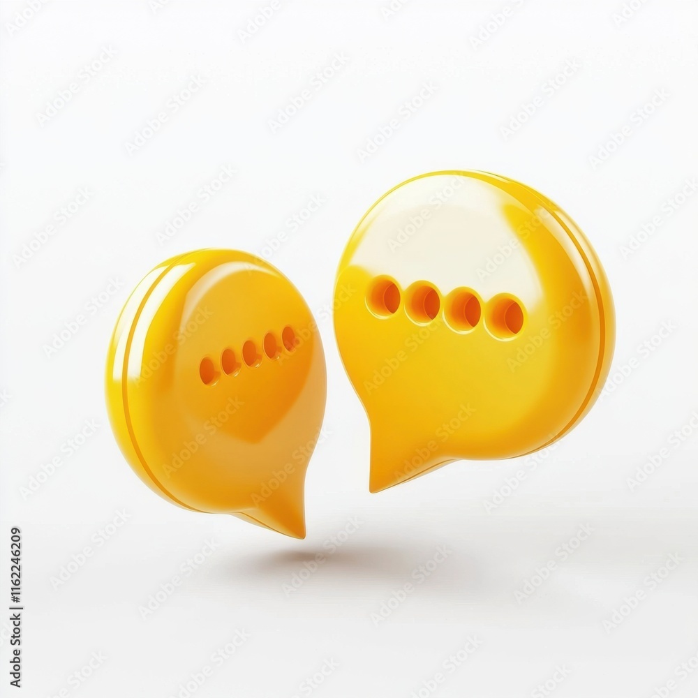 Poster two glossy yellow speech bubbles representing communication and dialogue.
