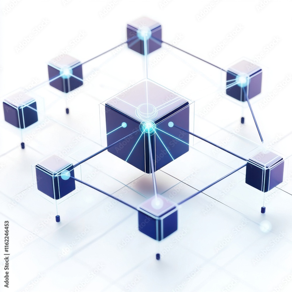 Aufkleber 3d network of interconnected cubes representing advanced technology and data connectivity.