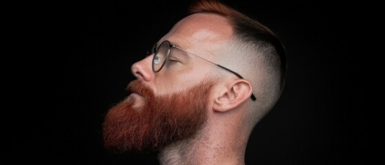 Fototapeta premium Handsome Bearded Man Profile Glasses Red Hair Closeup