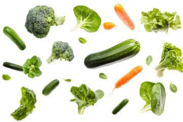 Layout of fresh vegetables isolated on a transparent background
