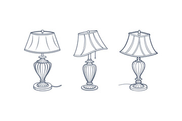 set of simple classic table lamp line art vector illustration white background