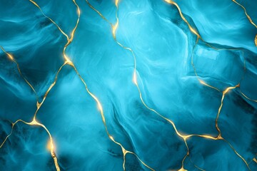 Naklejka premium Blue Abstract Gold Veins - Luxurious, elegant, serene, dynamic, flowing. Blue and gold abstract art.