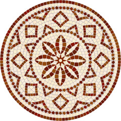 Classic circular mosaic ornament in brown and beige colors. For ceramics, tiles, ornaments, backgrounds and other projects.