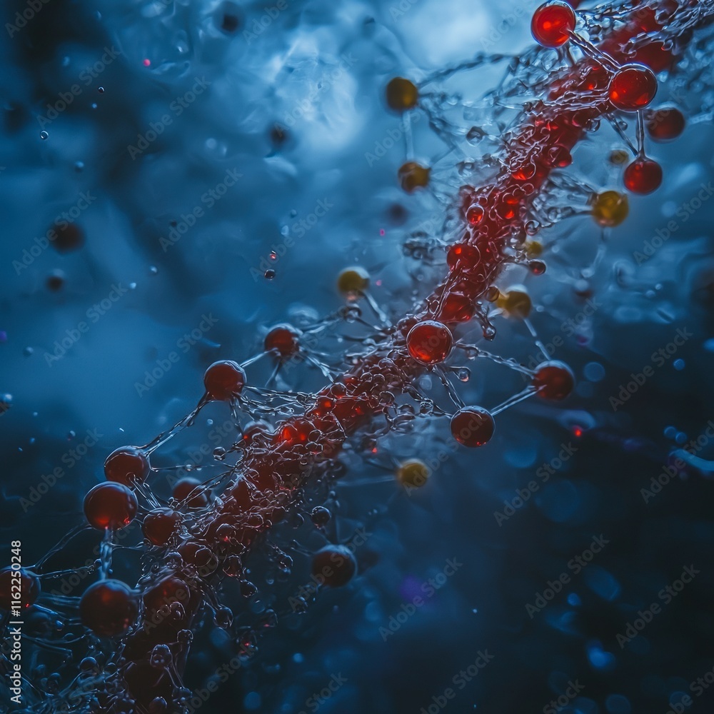 Poster abstract red molecule structure science technology and research background