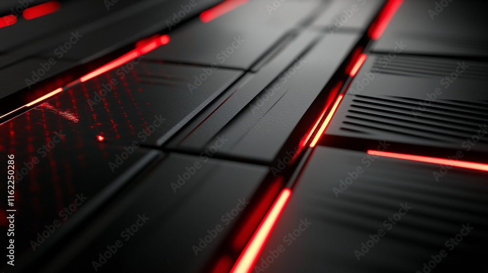 Poster futuristic red and black abstract design with illuminated panels