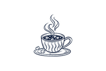 steaming mug with hot cocoa line art vector illustration