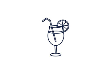 tropical cocktail with lemon line art vector illustration