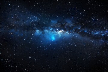 Obraz premium High-resolution illustration of the Milky Way, blue luminescence at the center, illuminating stars in a black void, symbolizing universal mystery and creation.