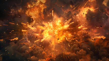 Fototapeta premium Dramatic High-Intensity Explosion with Radiating Flames Against Dark Background