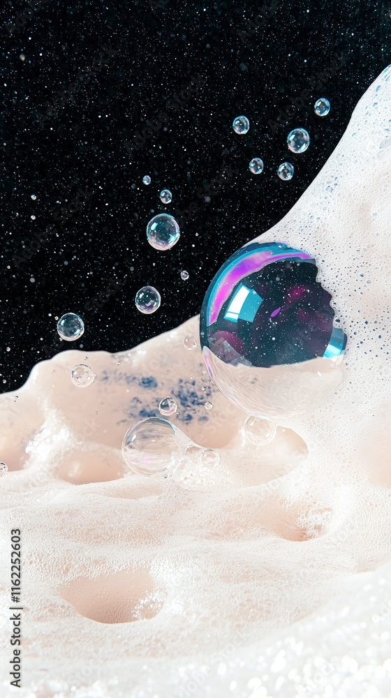 Poster sparkling bubbles foam abstract background macro photography closeup