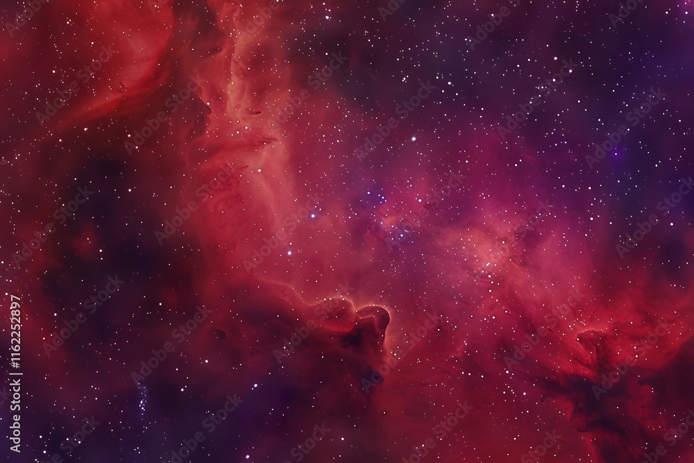 Wall mural high-resolution red and purple nebula, stars in space, dark fantasy style, banner background.