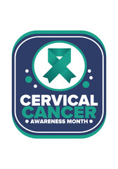 Cervical Cancer Awareness Month. Celebrate annual in January. Woman healthcare. Girl solidarity. Cancer prevention. Female disease. Medical healthcare concept. Poster, banner and background. Vector