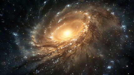 High-resolution spiral galaxy, bright core, dark arms, cinematic style, deep space background, HDR...