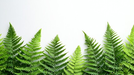 Fern Crisp Vital, Vibrant Green Fern Leaves Against Pure White Minimalist Background