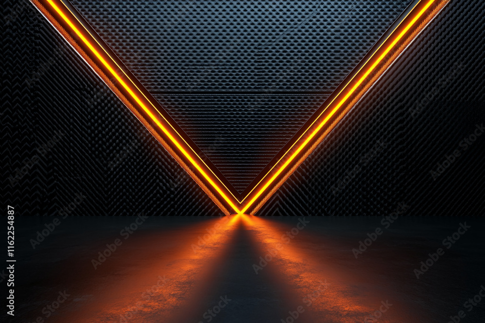 Poster futuristic chevron design with orange glow and textured background. gamer background