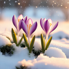 winter spring flower snow ai genrative