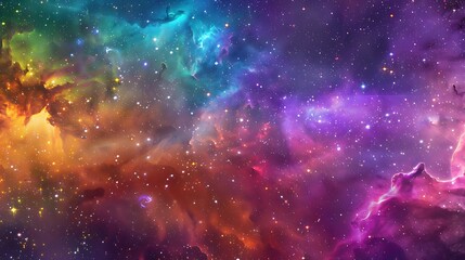 Naklejka premium Hyper realistic nebula, stars and galaxies in vibrant colors, fantasy art style, high quality.