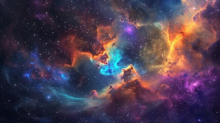 Fototapeta premium Hyper realistic nebula, stars and galaxies in vibrant colors, fantasy art style, high resolution.