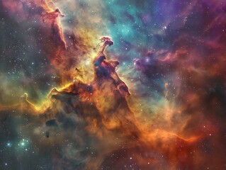 Fototapeta premium Hyper realistic nebula, vibrant colors, stars and galaxies, fantasy art style, high resolution.