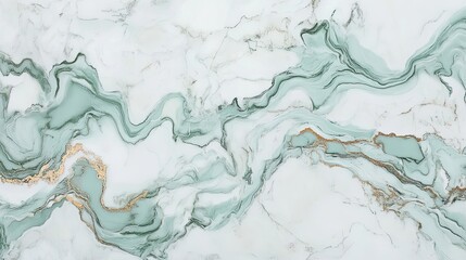 Abstract Green And White Marble Swirls With Gold Accents