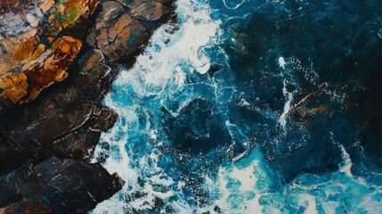 Dramatic Waves and Vibrant Colors on Rocky Shore