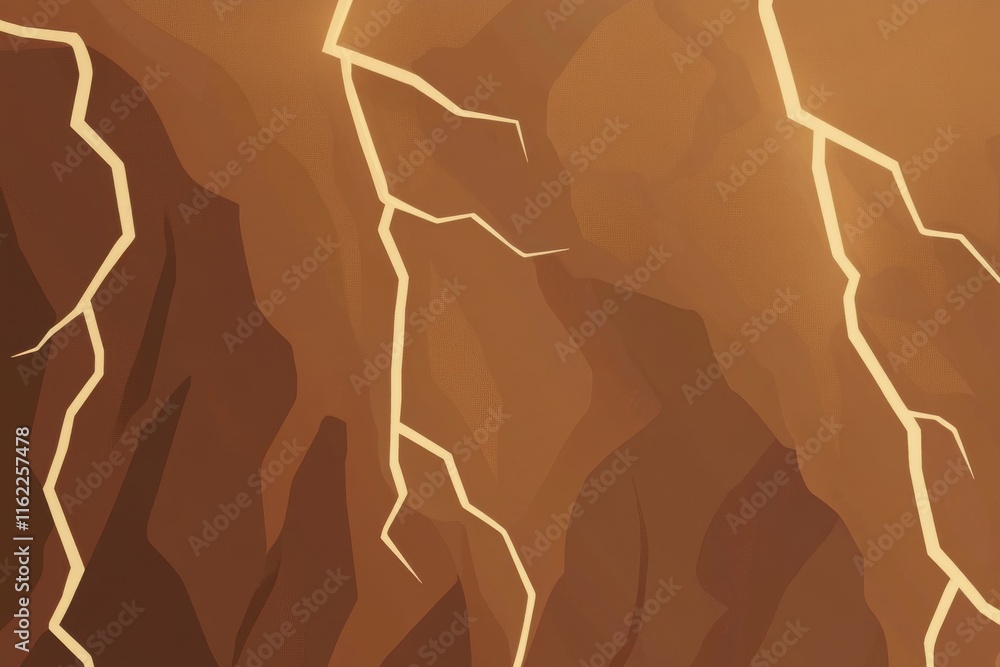 Poster stylized lightning striking textured brown surface, creating a dramatic and dynamic visual effect.