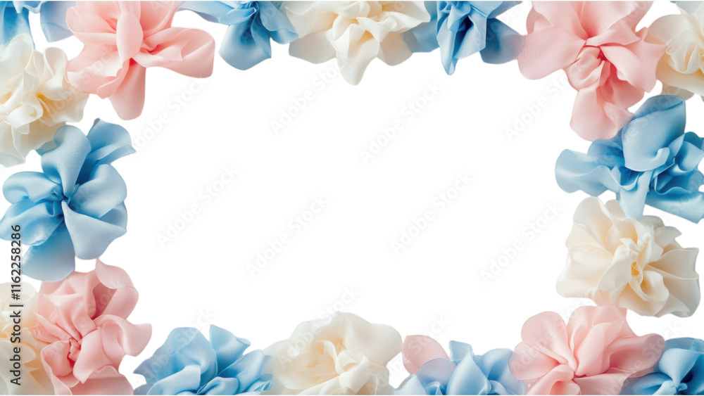 Aufkleber light-colored ribbon strands form a square frame on a white background, creating a delicate and airy
