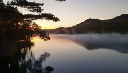 Morning mist dances on the surface.  